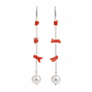 MEDITERRANEA Orecchini - perle coltivate con corallo rosso