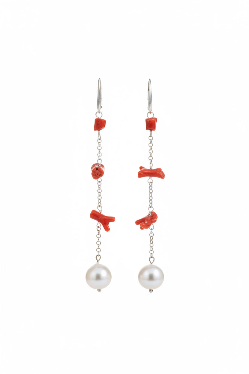 MEDITERRANEA Orecchini - perle coltivate con corallo rosso