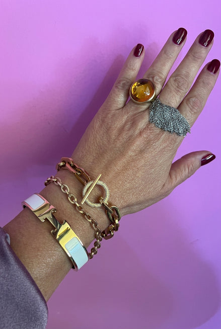 Bracciale Catena Gold con chiusura a T e zirconi - acciaio