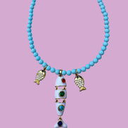 Collana POISSONS - turchese mm 4 - chiusura argento 925 -  pesciolini
