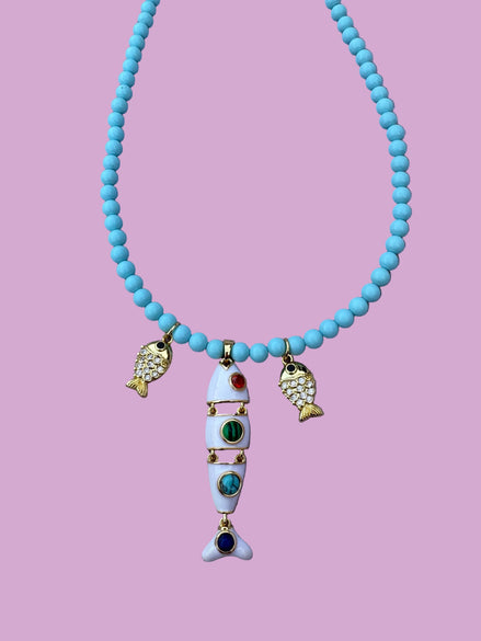 Collana POISSONS - turchese mm 4 - chiusura argento 925 -  pesciolini