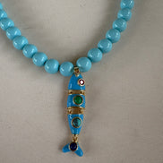 Collana OCEANO - Turchese  mm 8 - chiusura gioiello argento 925 - cm 45  pesce snodato smalto turchese