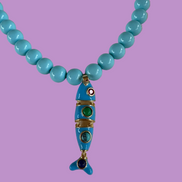 Collana OCEANO - Turchese  mm 8 - chiusura gioiello argento 925 - cm 45  pesce snodato smalto turchese