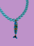 Collana OCEANO - Turchese  mm 8 - chiusura gioiello argento 925 - cm 45  pesce snodato smalto turchese
