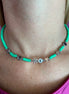 Collier rondelle verdi con stelle rodio e lettera E