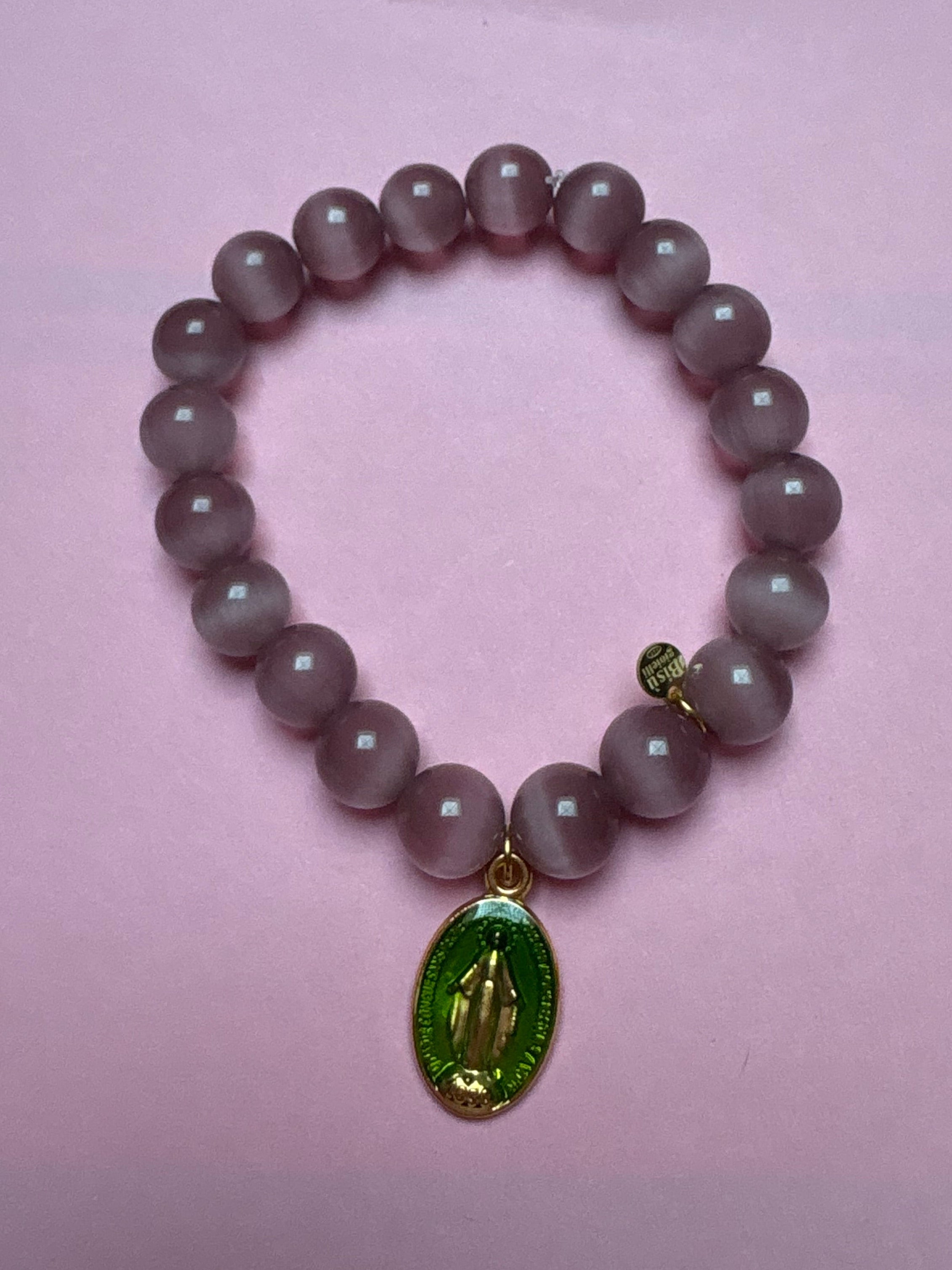 Bracciale Bisette -TALISMANI  occhi di gatto mauve  con charm Miracolosa