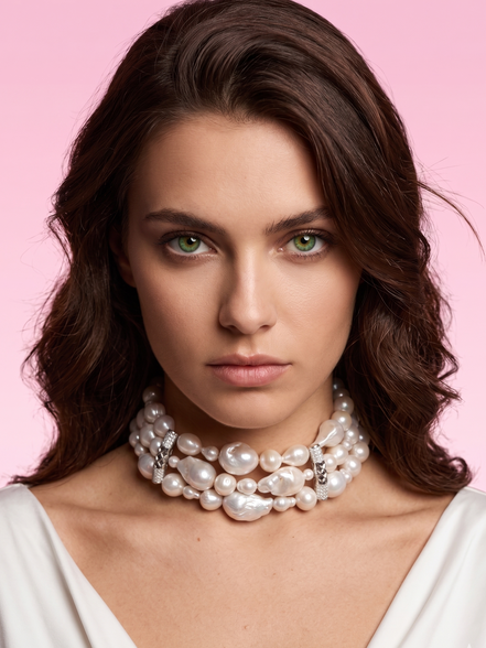 INCANTEVOLE - Chocker in argento 925 con 3 giri perle coltivate barocche