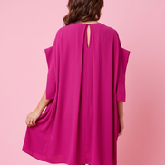 Poetica - Abito a palloncino in crepe fucsia cerimonia con maniche nastro