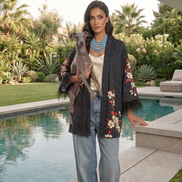 flower Kimono  - giacchina Kimono con piume struzzo