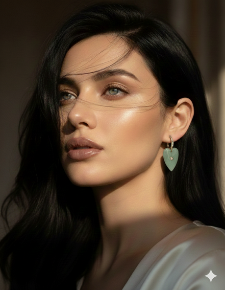 Orecchini  Collezione JAIPUR-  cuore avventurina verde
