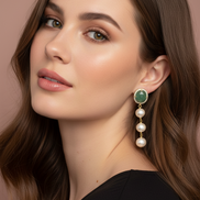 Orecchini  - CLASSY - Avventurina  verde e  grandi perle coltivate  semiround