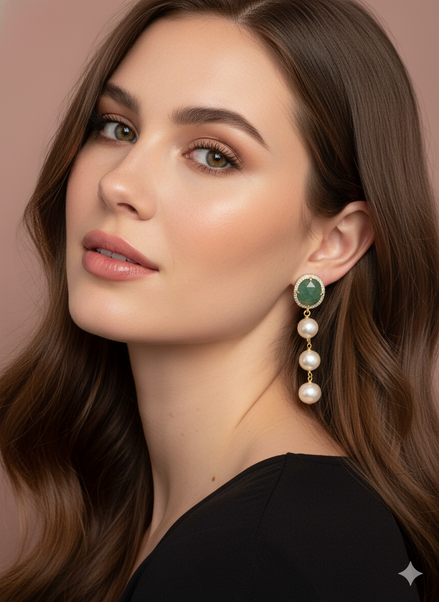 Orecchini  - CLASSY - Avventurina  verde e  grandi perle coltivate  semiround