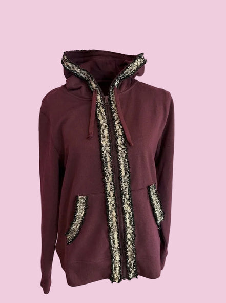Felpa CHANELLINA : Felpa burgundy con passamaneria Couture