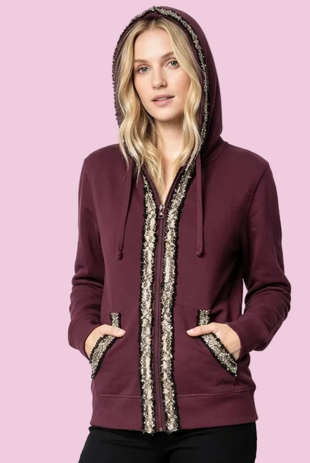 Felpa CHANELLINA : Felpa burgundy con passamaneria Couture