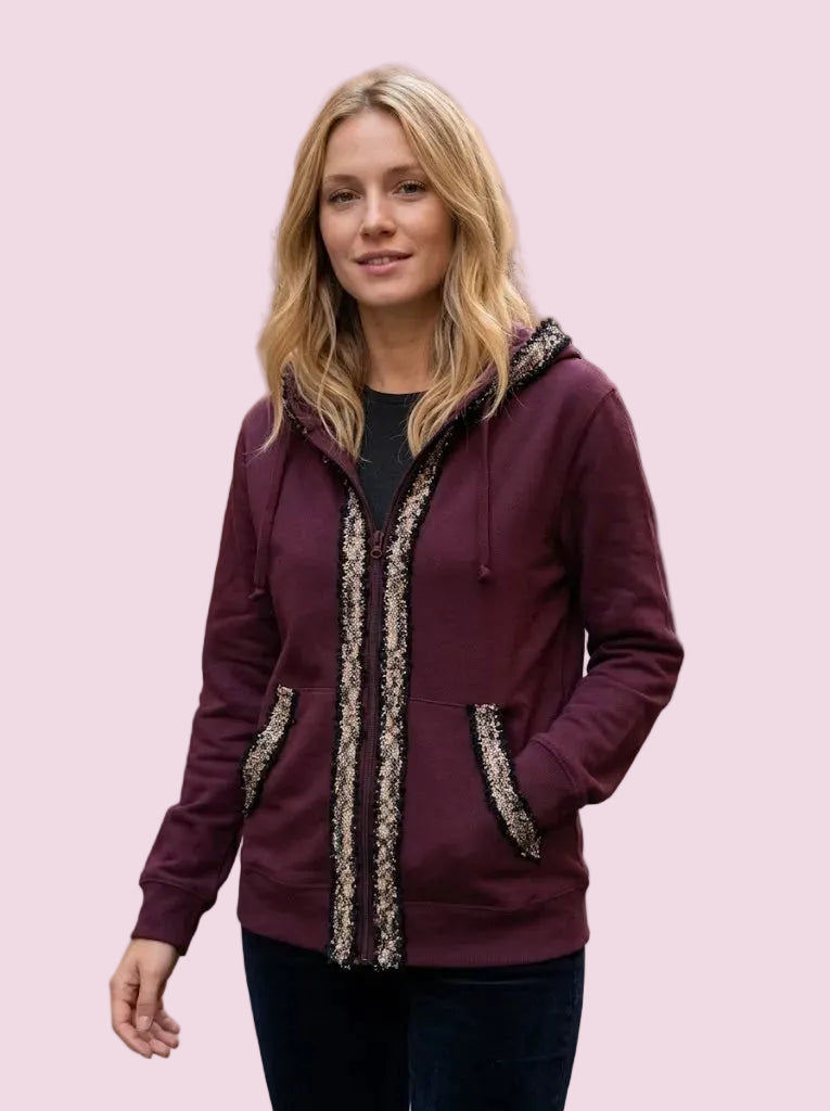 Felpa CHANELLINA : Felpa burgundy con passamaneria Couture