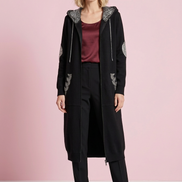Felpa lunga Gioiello : cappottino Oversize nero con Ricami in Paillettes e Cristalli – Lusso Couture