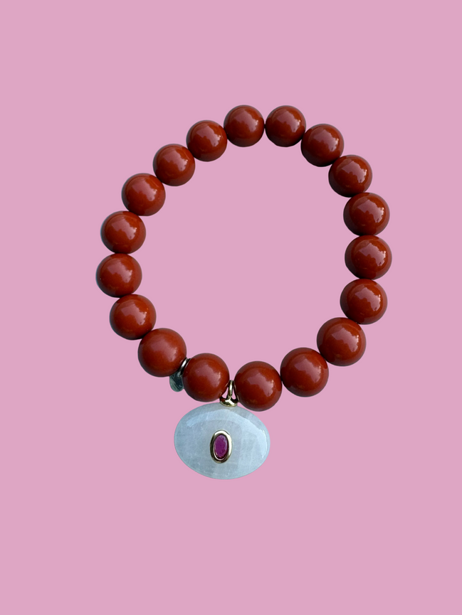Bracciale Bisette - JAIPUR  Medietrranea  corallo rosso  con charm quarzo rosa
