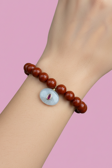 Bracciale Bisette - JAIPUR  Medietrranea  corallo rosso  con charm quarzo rosa