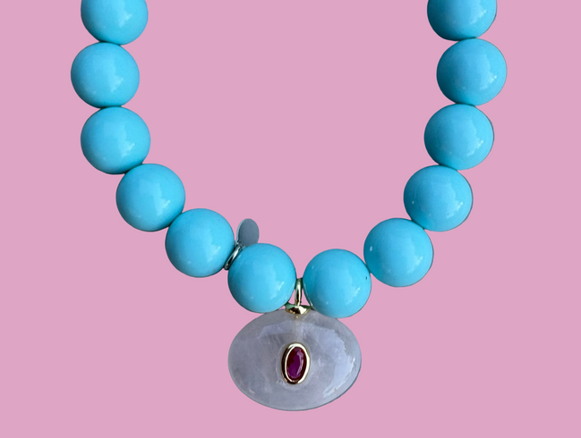 Bracciale Bisette - JAIPUR  OCEANO   turchese  con charm quarzo rosa