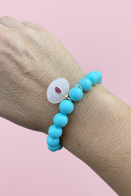 Bracciale Bisette - JAIPUR  OCEANO   turchese  con charm quarzo rosa