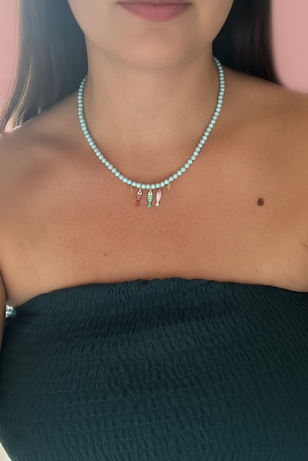 Collana POISSONS - turchese mm 4 - chiusura argento 925 -  5 pesciolini
