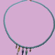 Collana POISSONS - turchese mm 4 - chiusura argento 925 -  5 pesciolini