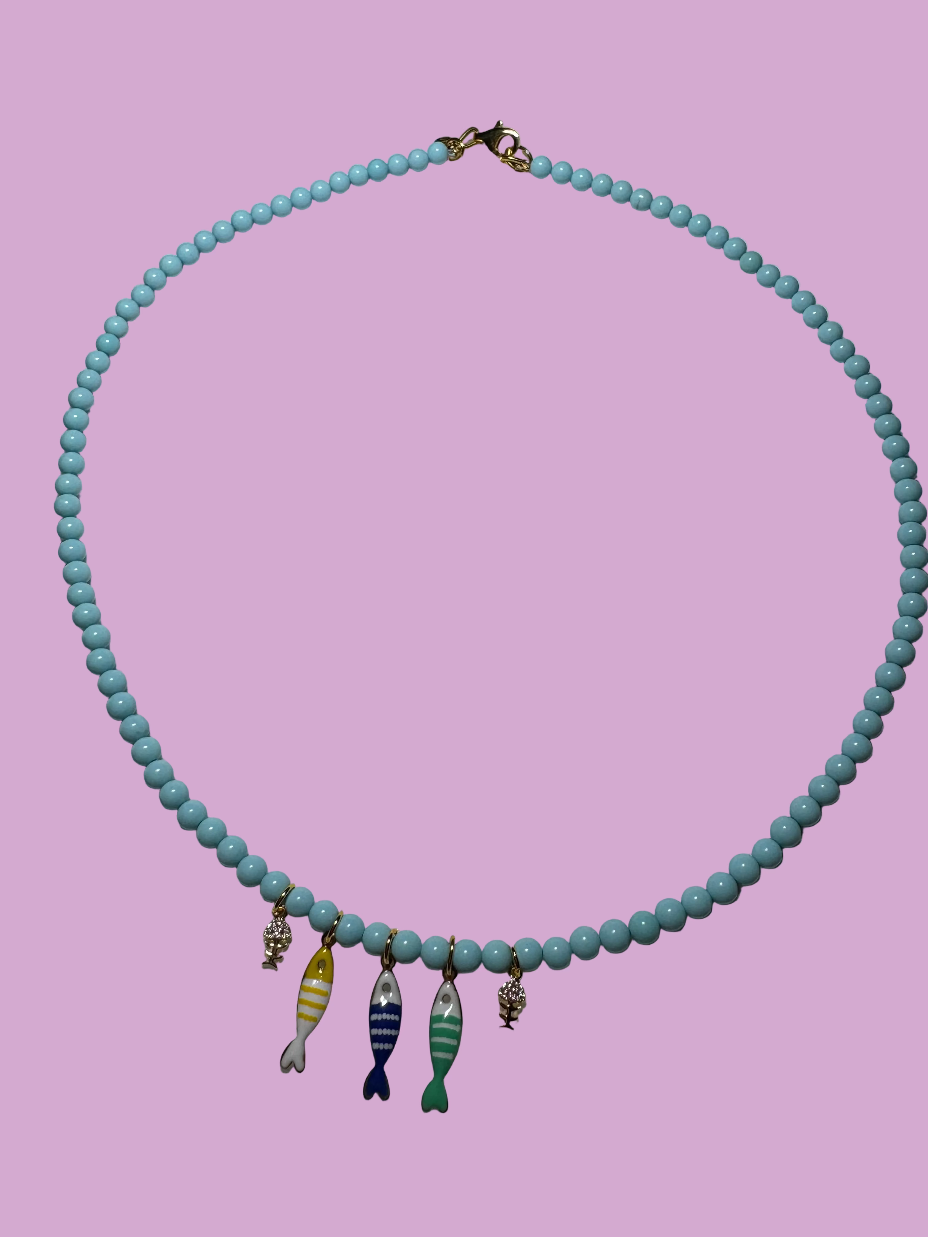 Collana POISSONS - turchese mm 4 - chiusura argento 925 -  5 pesciolini
