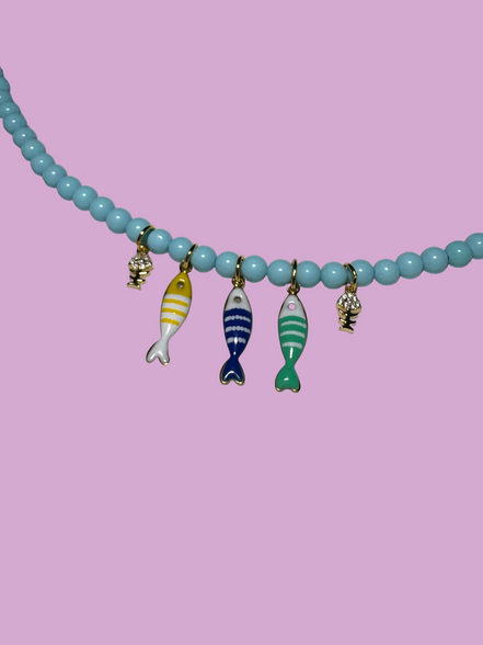 Collana POISSONS - turchese mm 4 - chiusura argento 925 -  5 pesciolini