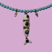 Collana POISSONS - turchese mm 4 - chiusura argento 925 -  3 pesciolini