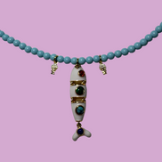 Collana POISSONS - turchese mm 4 - chiusura argento 925 -  3 pesciolini