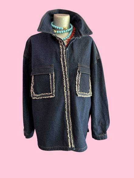 Camicia-giacca Denim- CHANELLINA camicia 100% cotone con passamaneria Couture