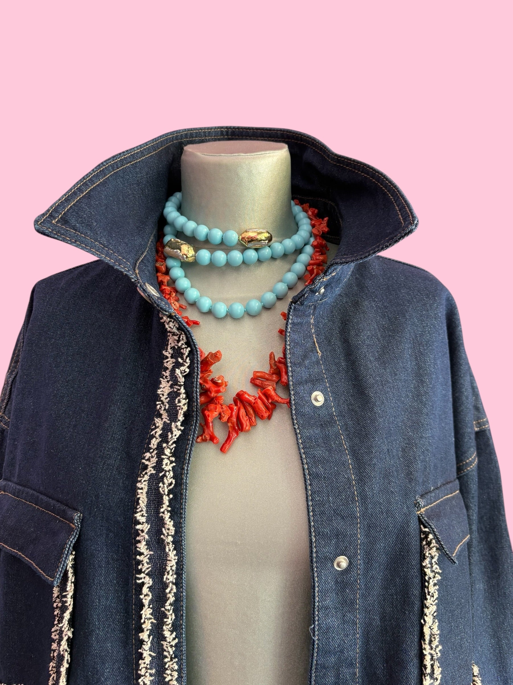 Camicia-giacca Denim- CHANELLINA camicia 100% cotone con passamaneria Couture