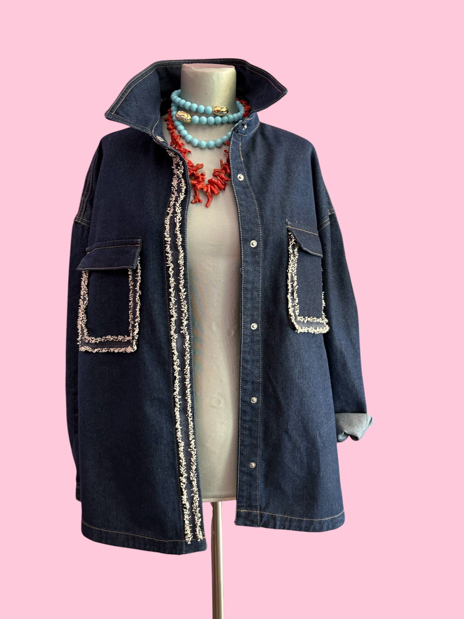 Camicia-giacca Denim- CHANELLINA camicia 100% cotone con passamaneria Couture