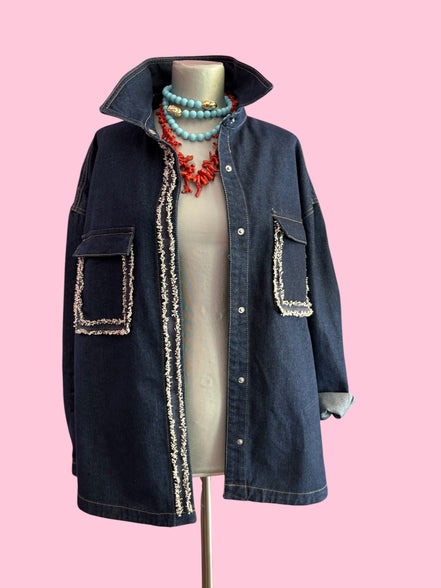 Camicia-giacca Denim- CHANELLINA camicia 100% cotone con passamaneria Couture