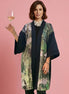 Mishima - Kimono (foderato in raso) in foulé 100% lana con pannello di paillettes floreali sul davanti