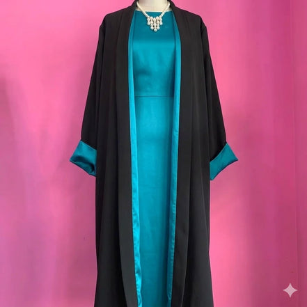 LUCE - Spolverino in cady nero, raso jap e retro fantasia piume