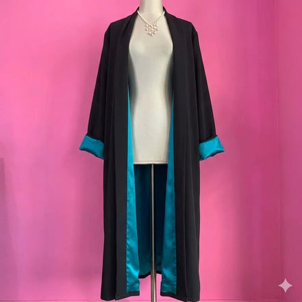LUCE - Spolverino in cady nero, raso jap e retro fantasia piume