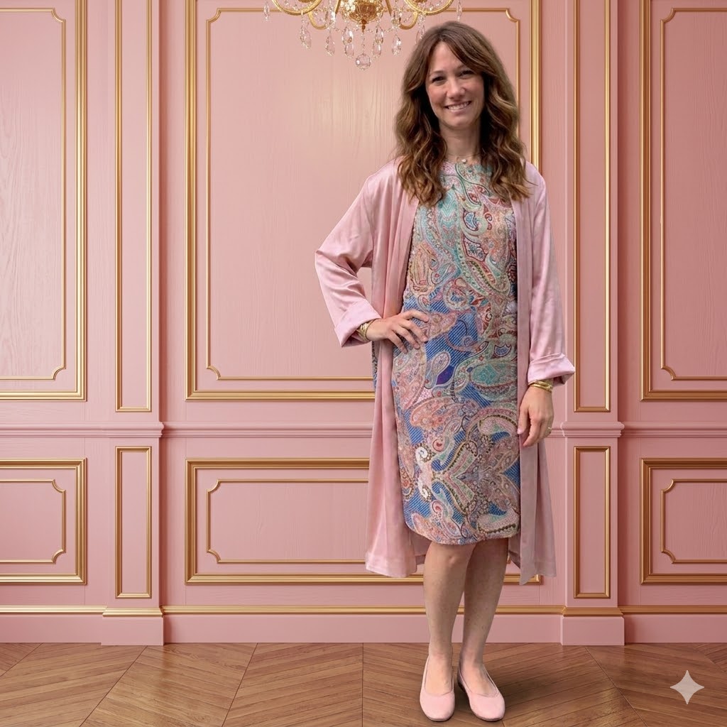 LUCE - Spolverino in 100% seta - rosa con fantasia cachemire sul retro