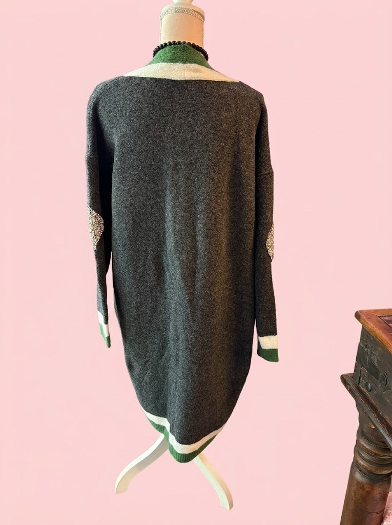 Cardigan Gioiello : cardigan Oversize grey con Cristalli – Lusso Couture