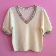 CHANELLINA Knit – Maglioncino a mezza manica con passamaneria Couture applicata a mano