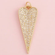 CHARM Cuore allungato Gold - cm 4 ottone placcato oro giallo 18kt con pavé di zirconi
