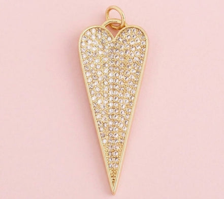 CHARM Cuore allungato Gold - cm 4 ottone placcato oro giallo 18kt con pavé di zirconi
