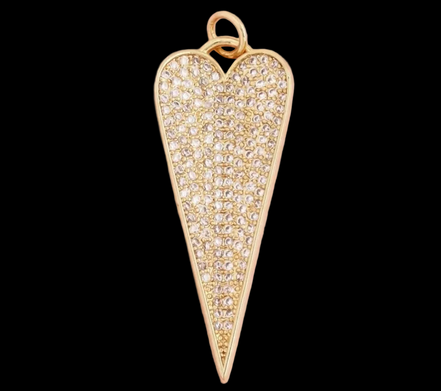 CHARM Cuore allungato Gold - cm 4 ottone placcato oro giallo 18kt con pavé di zirconi