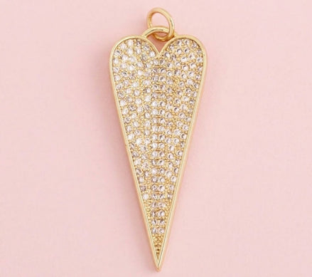 CHARM Cuore allungato Gold - cm 4 ottone placcato oro giallo 18kt con pavé di zirconi
