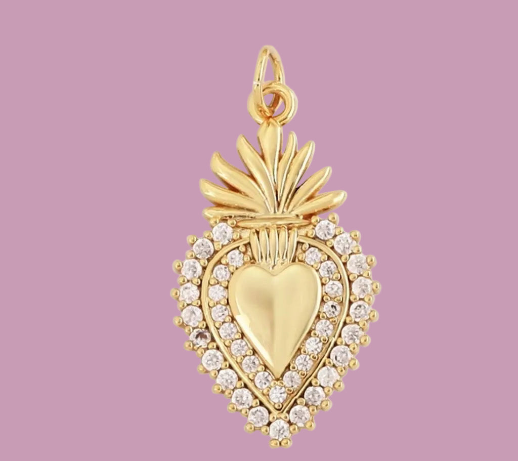 CHARM Cuore Sacro Gold - cm 2,5 ottone placcato oro giallo 18kt con pavé di zirconi
