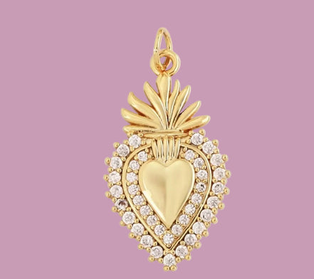 CHARM Cuore Sacro Gold - cm 2,5 ottone placcato oro giallo 18kt con pavé di zirconi