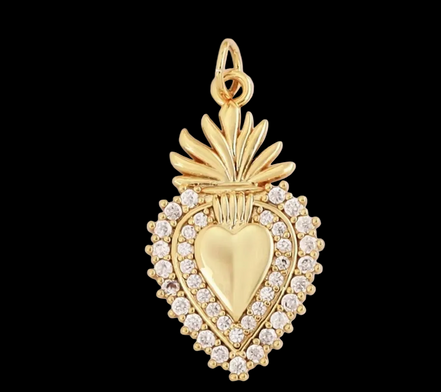 CHARM Cuore Sacro Gold - cm 2,5 ottone placcato oro giallo 18kt con pavé di zirconi