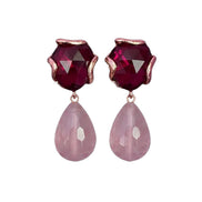 Orecchini  quarzo rosa goccia e quarzo ruby