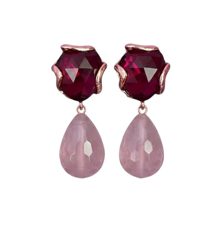 Orecchini  quarzo rosa goccia e quarzo ruby
