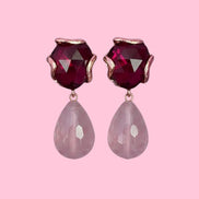 Orecchini  quarzo rosa goccia e quarzo ruby